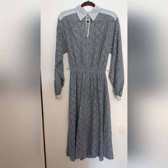 Vintage 70's blue grey lace dress - Picture 1 of 6